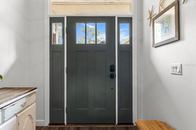 foyer with dark hardwood / wood-style flooring