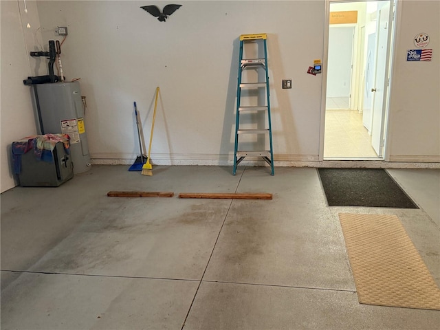 garage featuring water heater