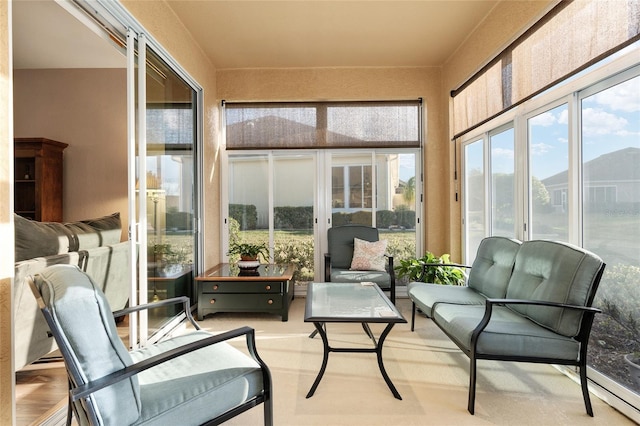 sunroom / solarium with a mountain view