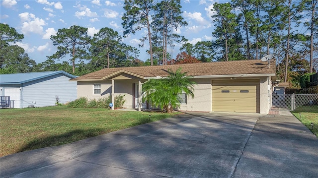 ranch-style home with a front lawn