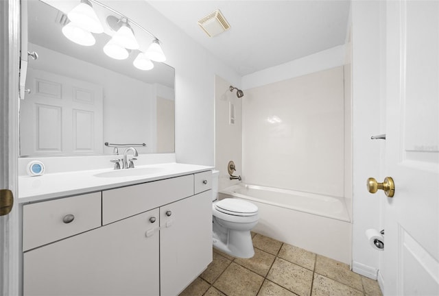 full bathroom featuring vanity, shower / bath combination, and toilet