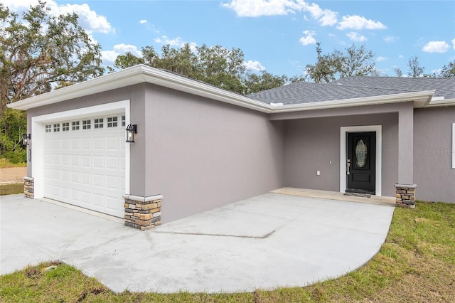 exterior space with a garage