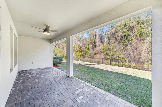 view of patio / terrace featuring ceiling fan