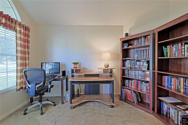 office with a textured ceiling