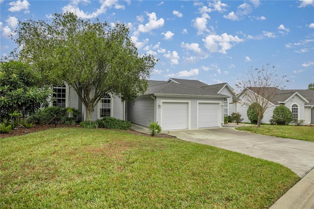 ranch-style house with a front lawn and a garage