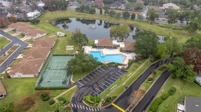 aerial view with a water view