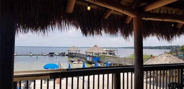 view of dock with a water view