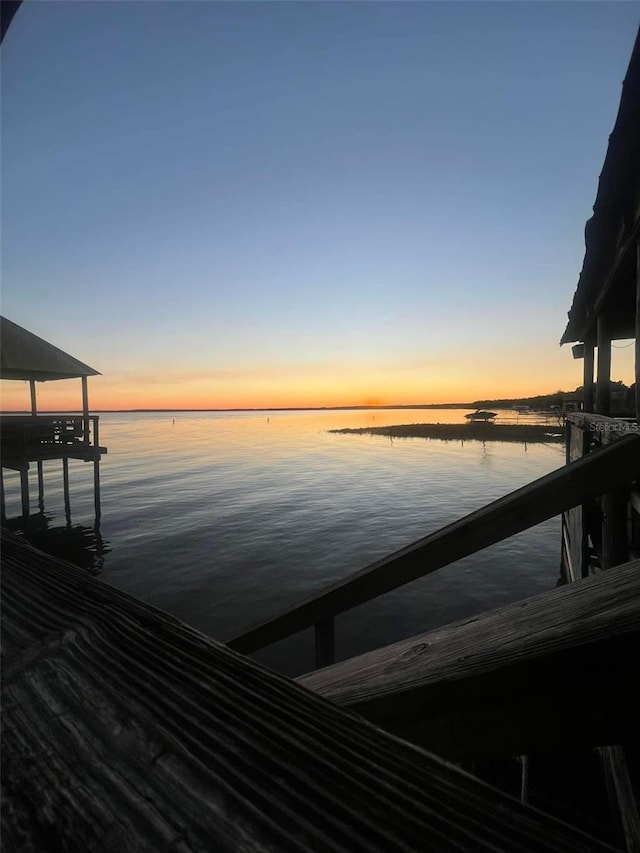 dock area with a water view