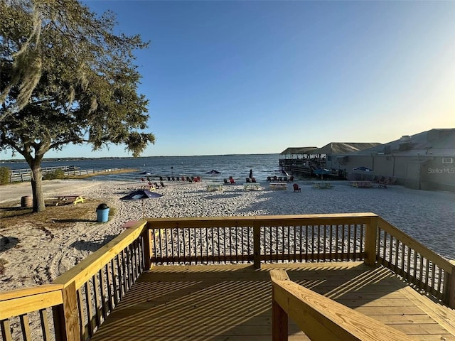 deck featuring a water view