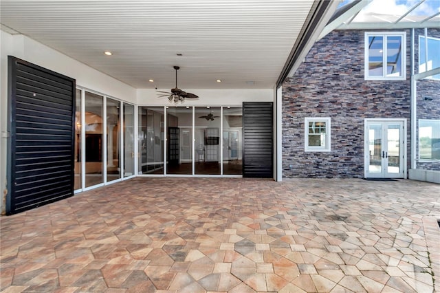 view of patio with ceiling fan and french doors