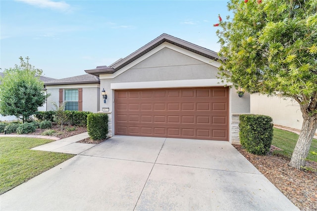 single story home with a garage