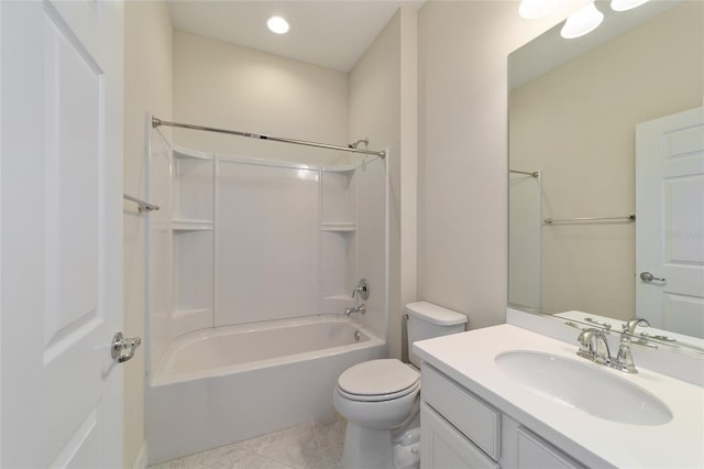 full bathroom featuring tile patterned flooring, vanity, shower / bath combination, and toilet