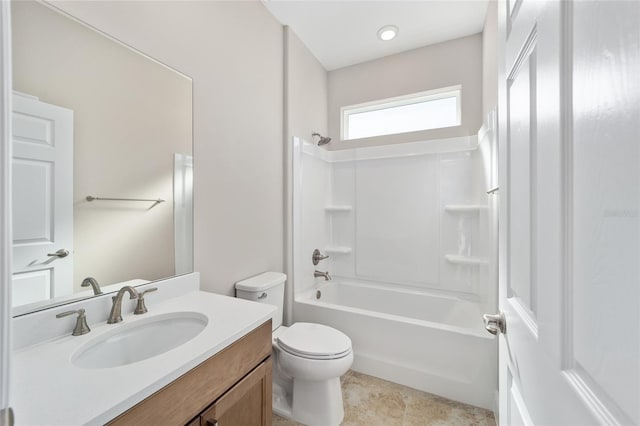 full bathroom featuring vanity, toilet, and bathtub / shower combination