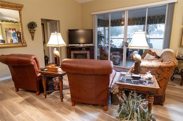 living room with light hardwood / wood-style floors