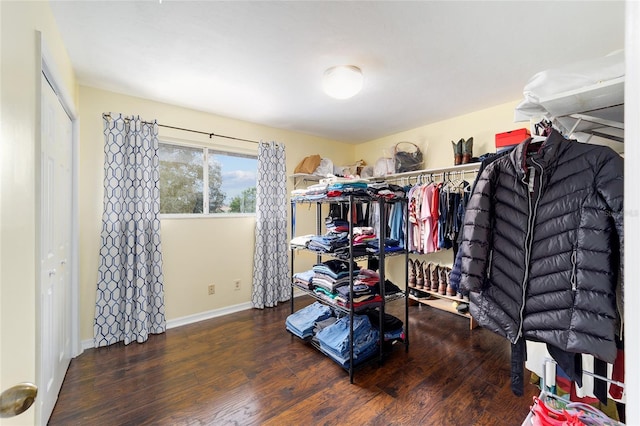 spacious closet featuring dark wood-type flooring