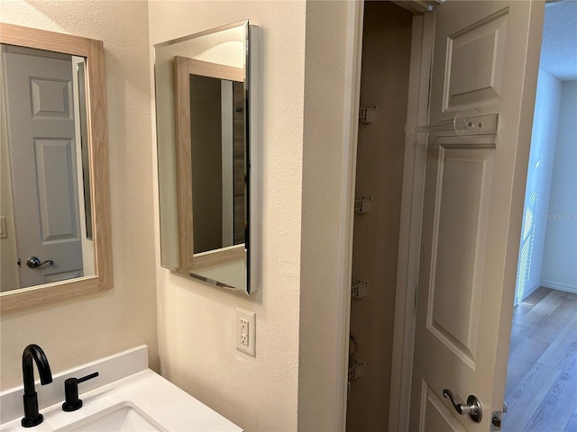 bathroom featuring vanity and wood-type flooring