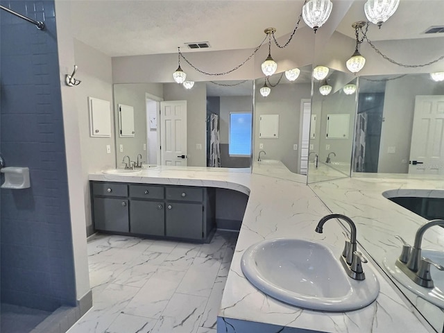 bathroom with vanity and walk in shower