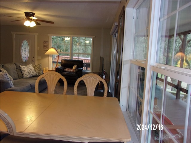 dining space with ceiling fan