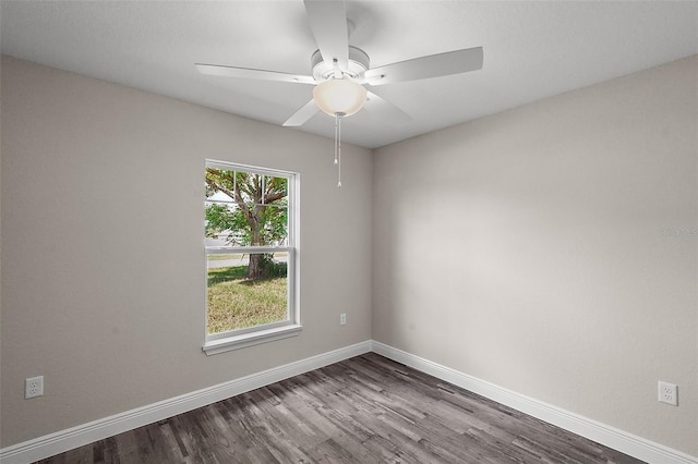 unfurnished room featuring hardwood / wood-style floors and ceiling fan