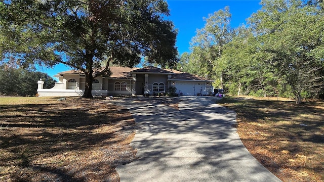 view of front facade featuring driveway and stucco siding