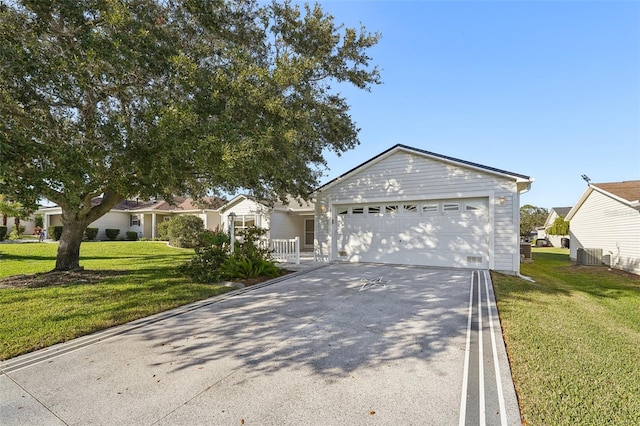 ranch-style home with central AC and a front lawn