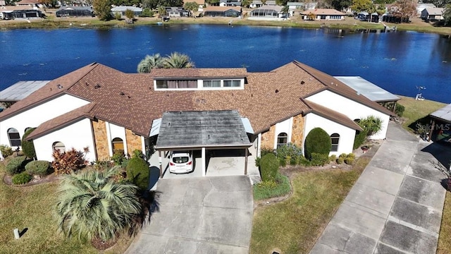 aerial view with a water view