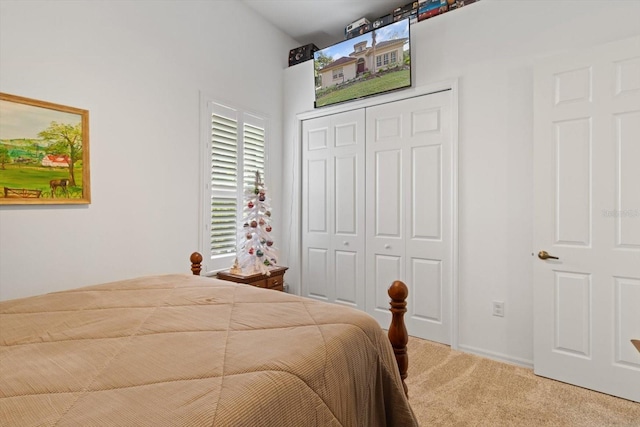 bedroom featuring carpet and a closet