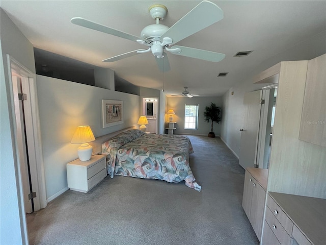 unfurnished bedroom with ceiling fan and carpet floors