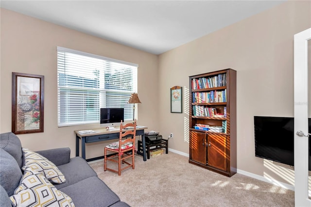 view of carpeted home office