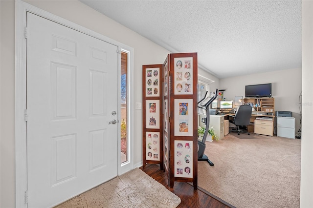 foyer with dark hardwood / wood-style flooring and a textured ceiling