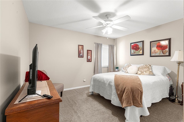 bedroom featuring carpet flooring and ceiling fan