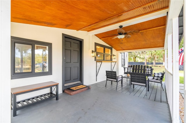 view of patio / terrace with a porch and ceiling fan