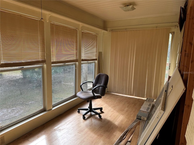 unfurnished office with wood-type flooring