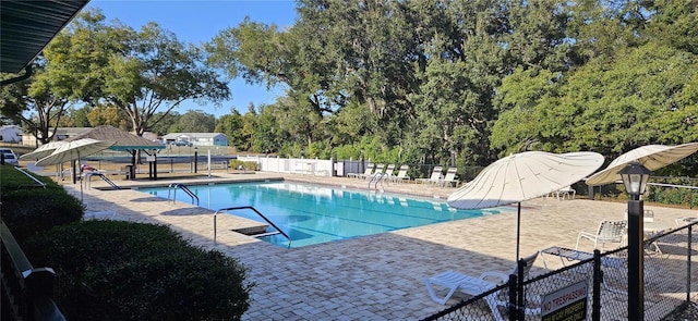 view of pool featuring a patio