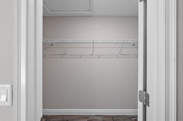 spacious closet with dark wood-type flooring