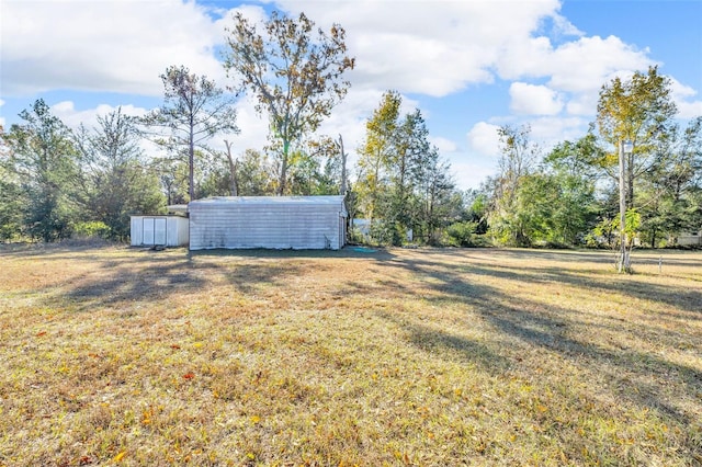 view of yard with a storage shed