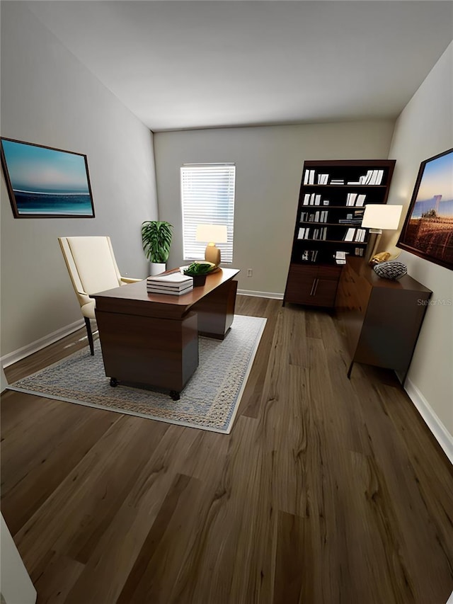 office area featuring dark wood-type flooring