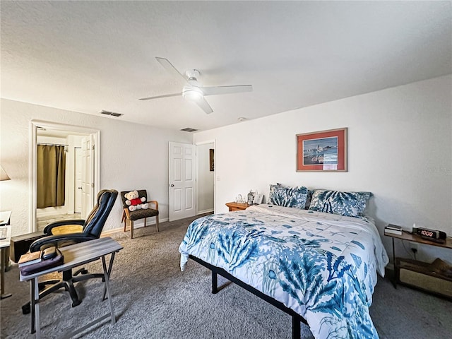 bedroom featuring carpet and ceiling fan