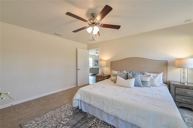 bedroom featuring carpet and ceiling fan