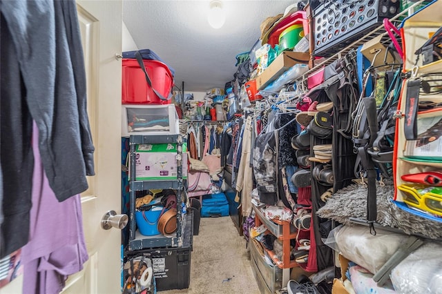 walk in closet with carpet