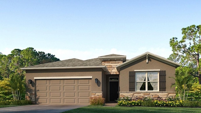 view of front of house with a garage and a front lawn