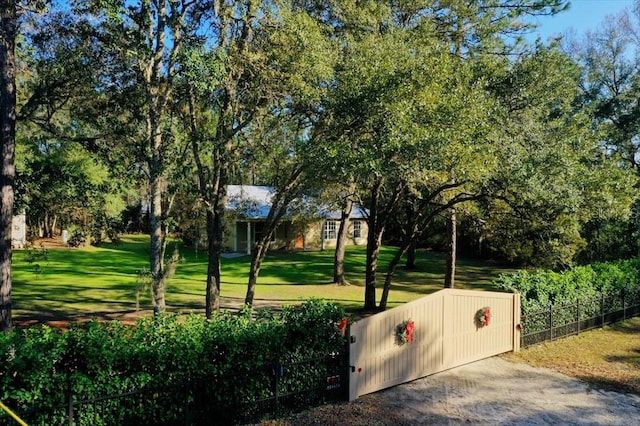 view of property's community with a lawn