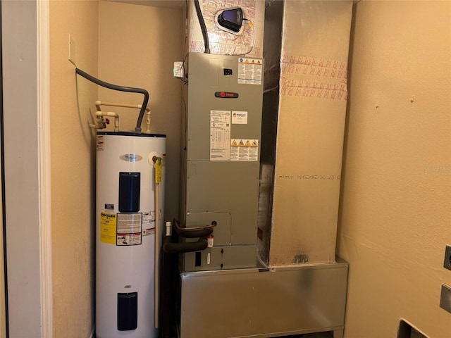 utilities featuring electric water heater and heating unit