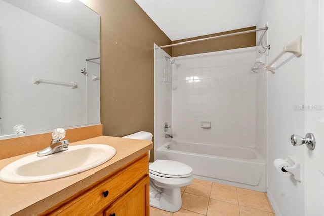 full bathroom with tile patterned floors, shower / bathing tub combination, vanity, and toilet