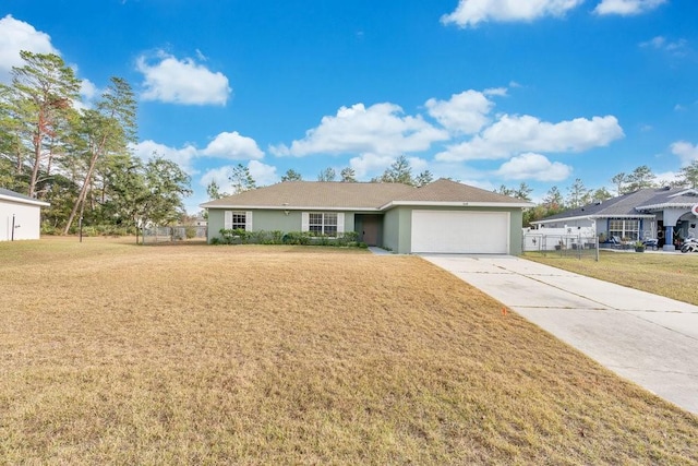 ranch-style house with a front lawn and a garage