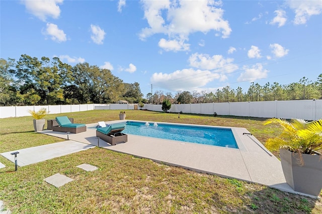 view of pool featuring a patio area and a yard