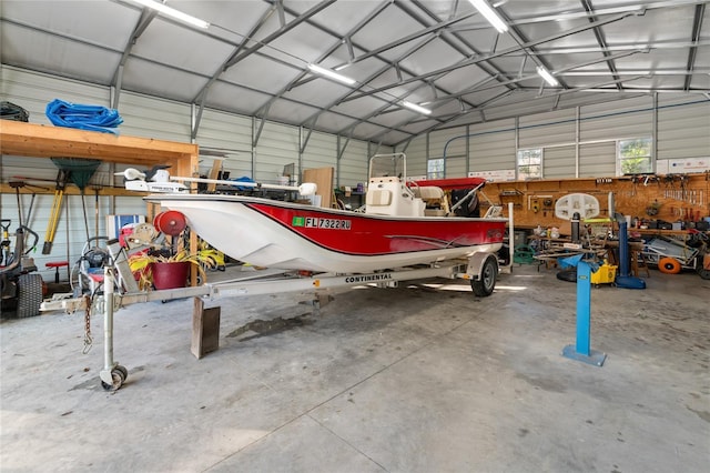 garage featuring a workshop area