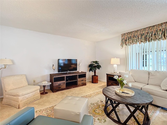 living room featuring a textured ceiling