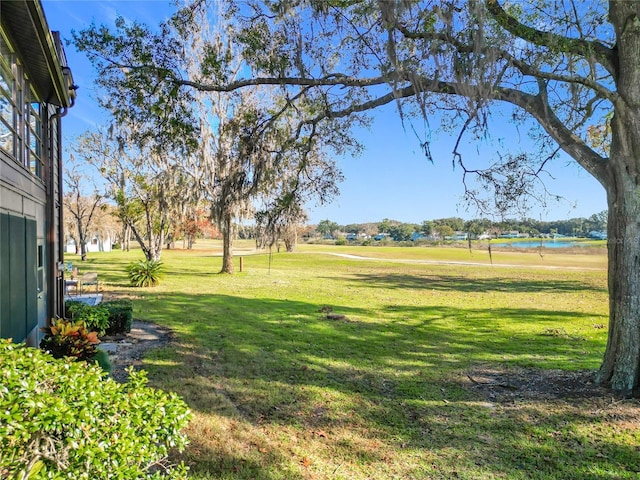 view of yard with a water view