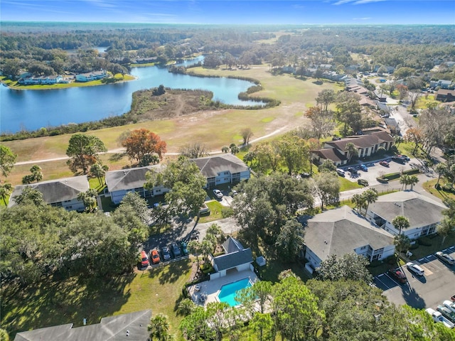 bird's eye view featuring a water view